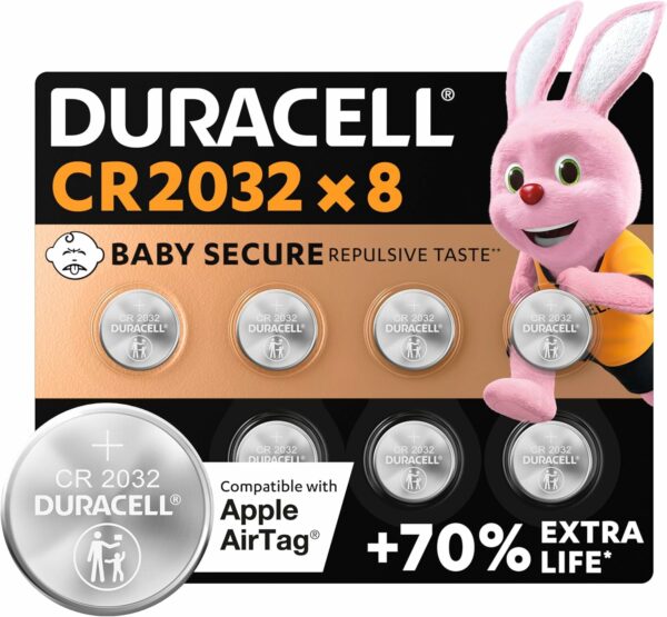 Piles Duracell CR2032 Lithium 3V - Lot de 8