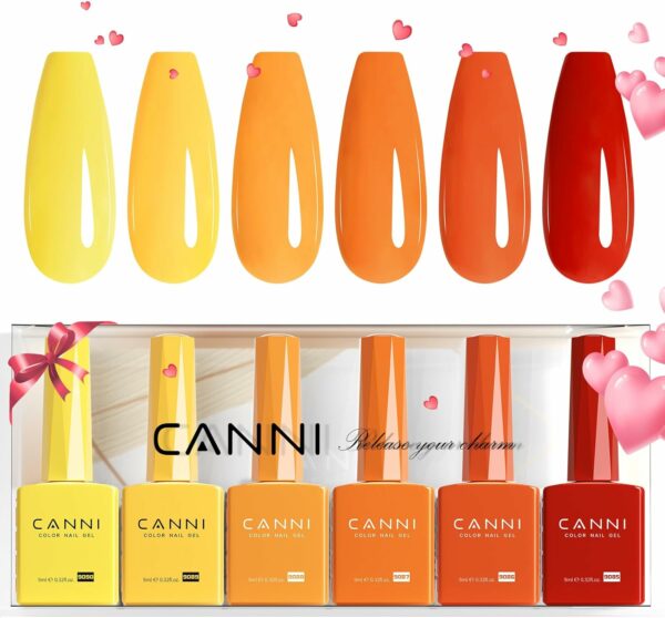 Vernis à ongles gel UV CANNI jaune-orange-rouge (9 ml)