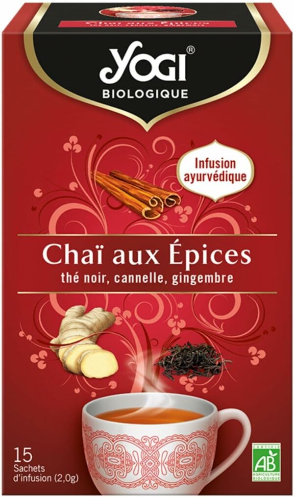 YOGI Biologique Espice Chai Thé Noir, 15 sachets thermosoudés